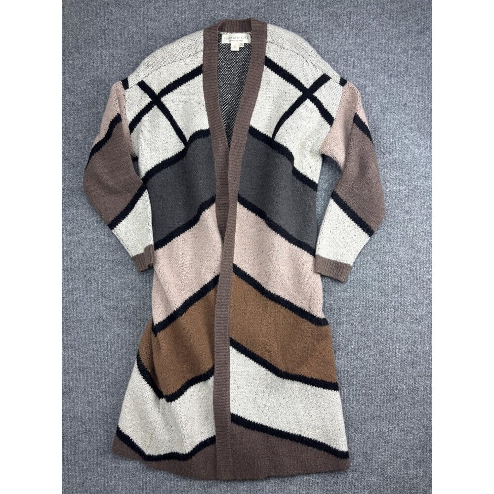 Saltwater Luxe Sweater Cardigan Womens Small Multicolor Stripe Open Front Duster